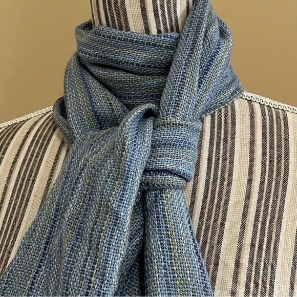 Unbranded Women’s Blue Yellow Striped Lightweight Alpaca Scarf With Fringe - Picture 3 of 8